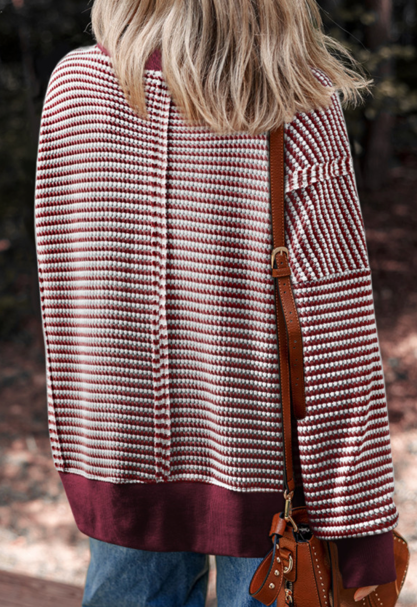 Oversize Stripe Ribbed Trim Drop Shoulder