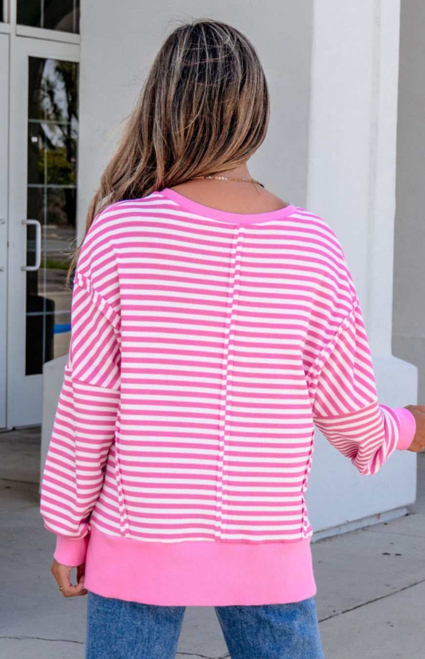 Pink Stripe Textured Knit Pullover