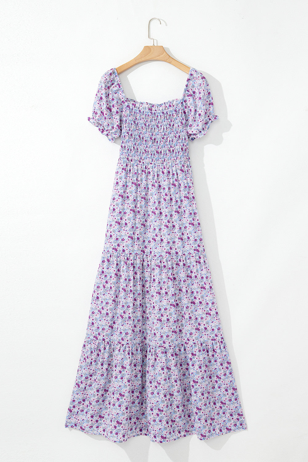 Bubble Sleeve Shirred High Waist Maxi