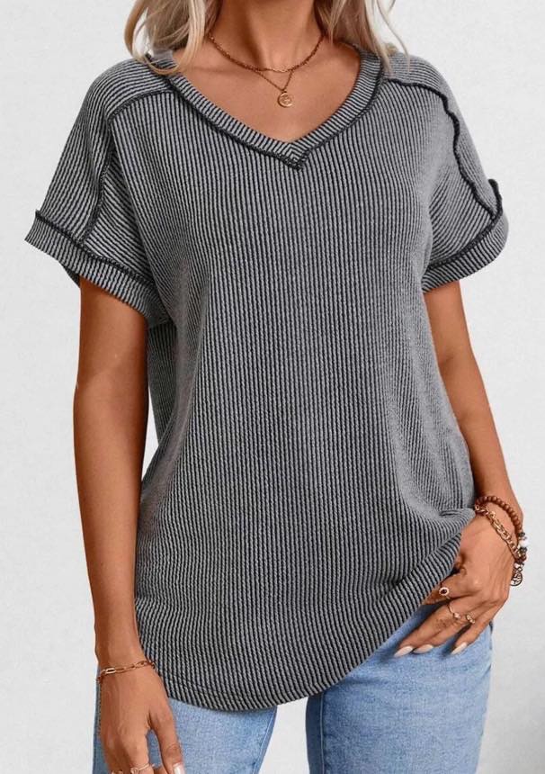 Short Sleeve Soft Ribbed V-Neck