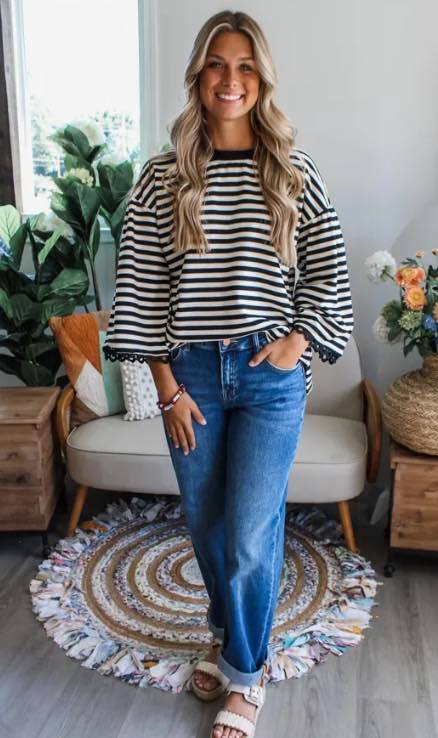 Boxy Lace Flare Drop Sleeve Blouse