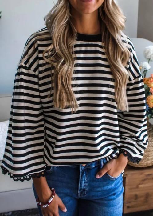 Boxy Lace Flare Drop Sleeve Blouse