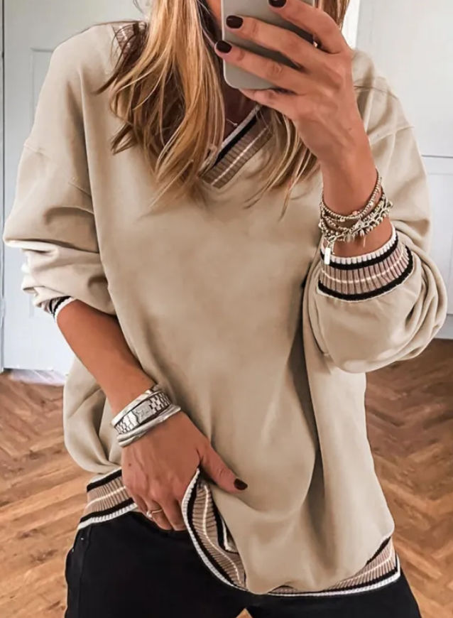 Varsity V Neck Sweater Contrasting Trim