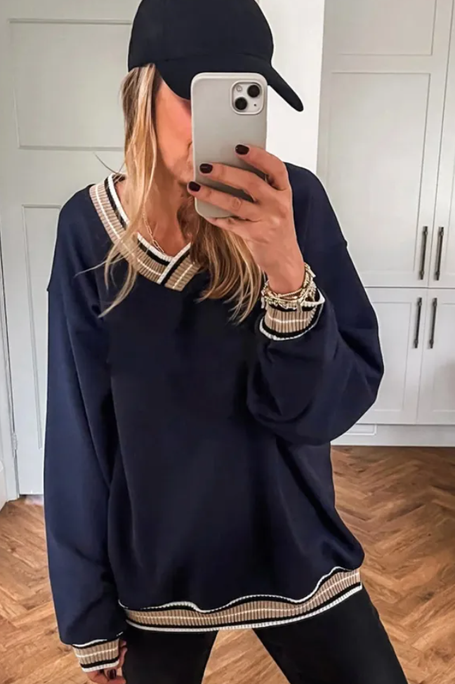Varsity V Neck Sweater Contrasting Trim