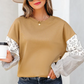 Floral Striped Patchwork Ruffled Sleeve Crew Neck