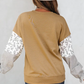 Floral Striped Patchwork Ruffled Sleeve Crew Neck
