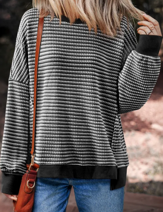 Oversize Stripe Ribbed Trim Drop Shoulder