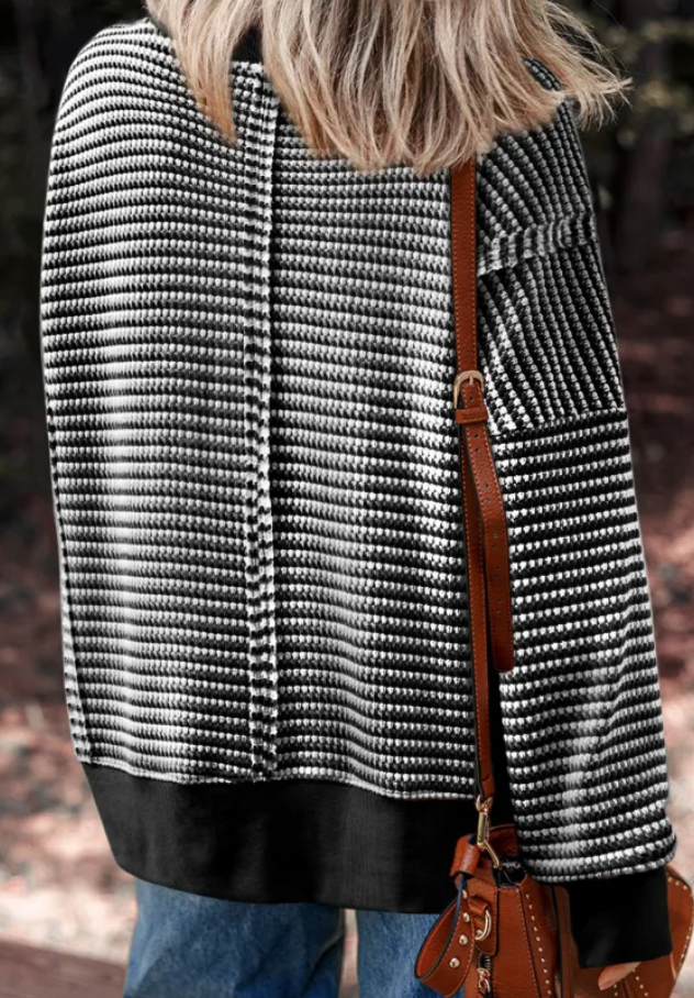 Oversize Stripe Ribbed Trim Drop Shoulder