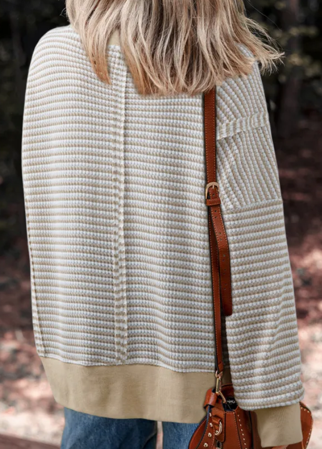 Oversize Stripe Ribbed Trim Drop Shoulder