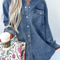 Raw Hem Denim Button Up Shirt Dress