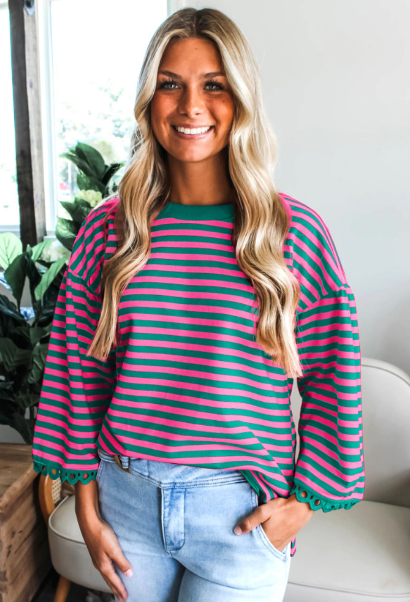 Boxy Lace Flare Drop Sleeve Blouse