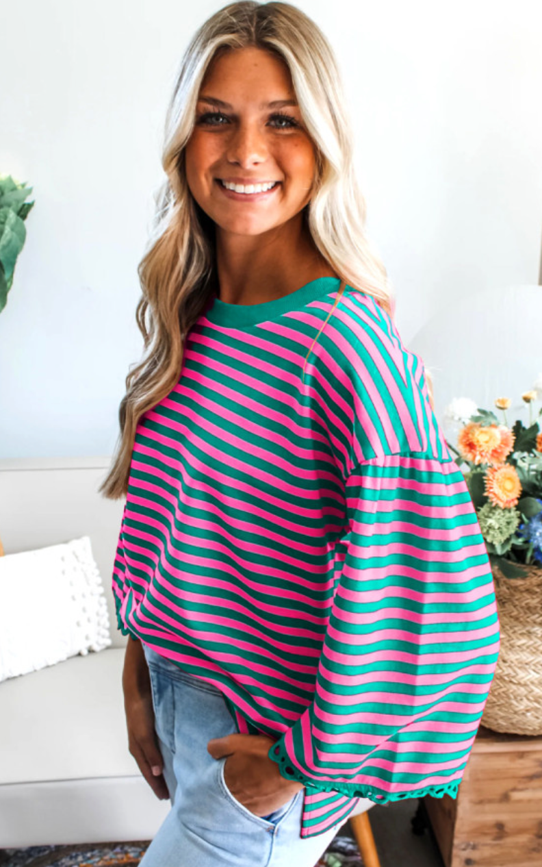Boxy Lace Flare Drop Sleeve Blouse