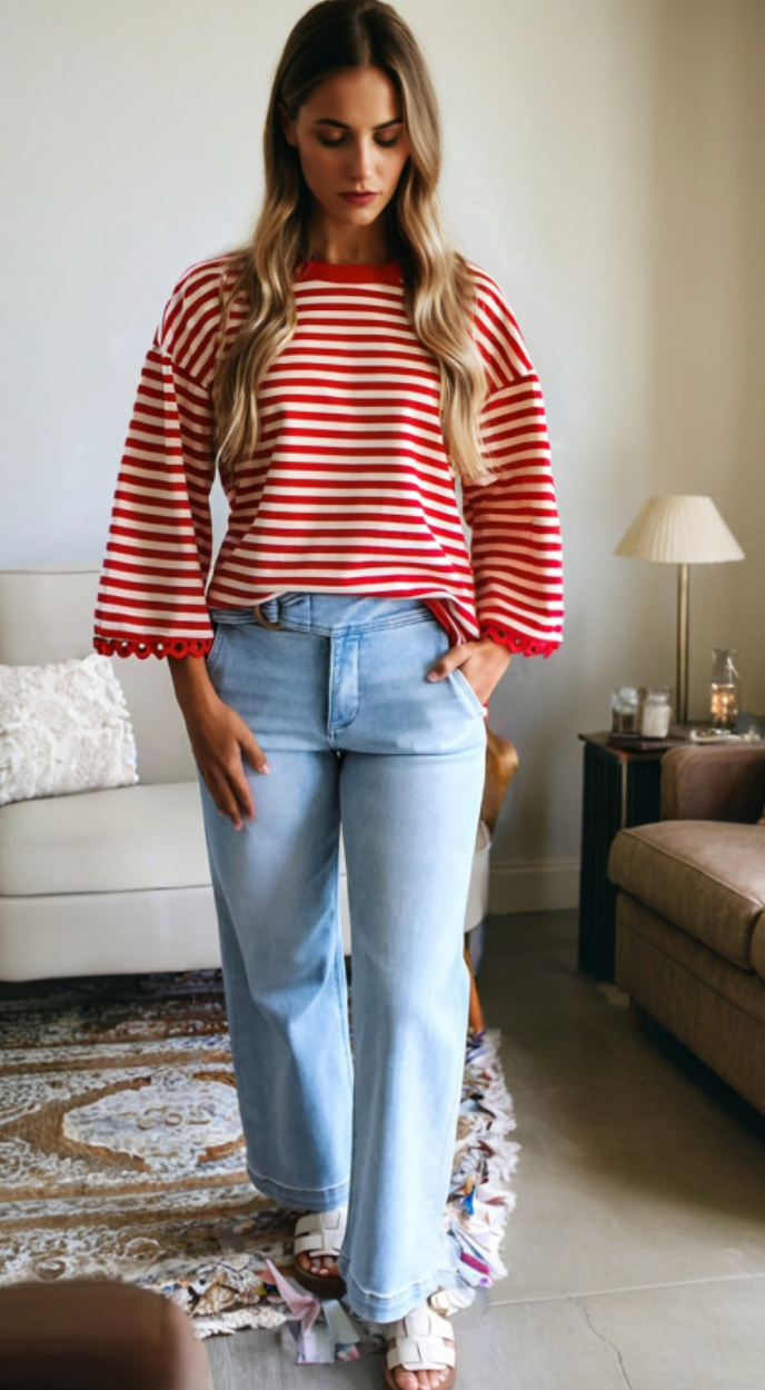 Boxy Lace Flare Drop Sleeve Blouse