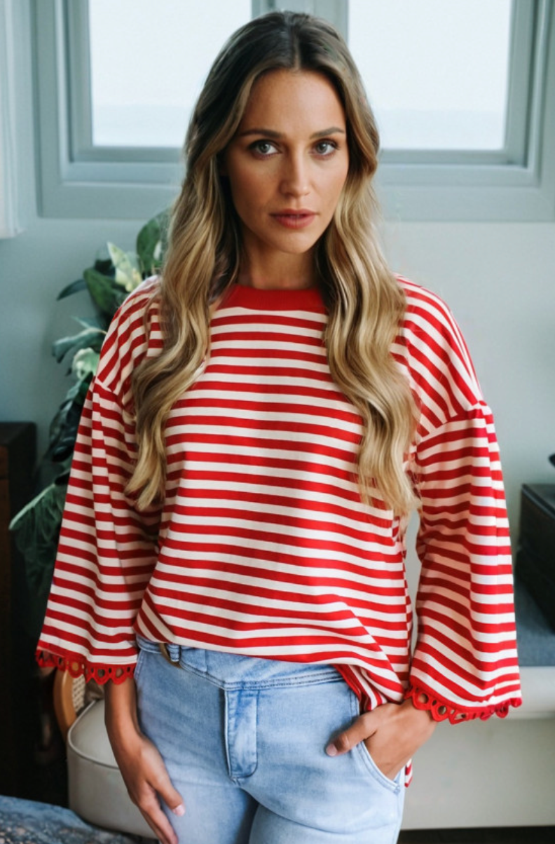 Boxy Lace Flare Drop Sleeve Blouse