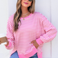 Pink Stripe Textured Knit Pullover
