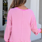 Pink Stripe Textured Knit Pullover
