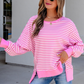 Pink Stripe Textured Knit Pullover