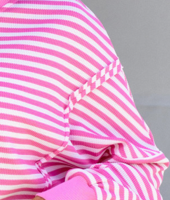 Pink Stripe Textured Knit Pullover