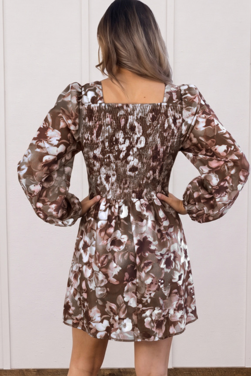 Square Neck Long Sleeve Mini Dress