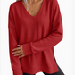 Oversized V-Neck Waffle Knit Top