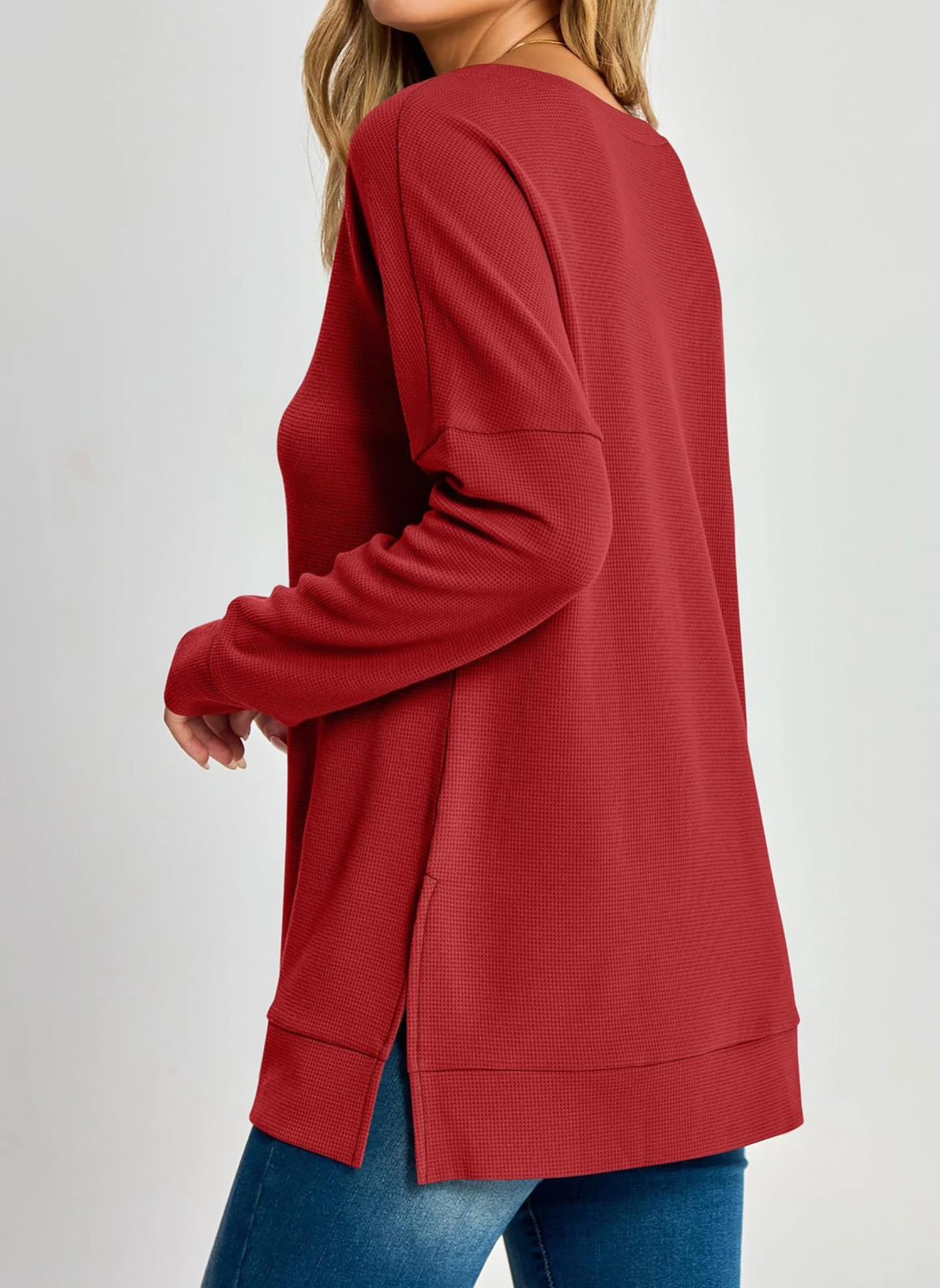 Oversized V-Neck Waffle Knit Top