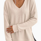 Oversized V-Neck Waffle Knit Top