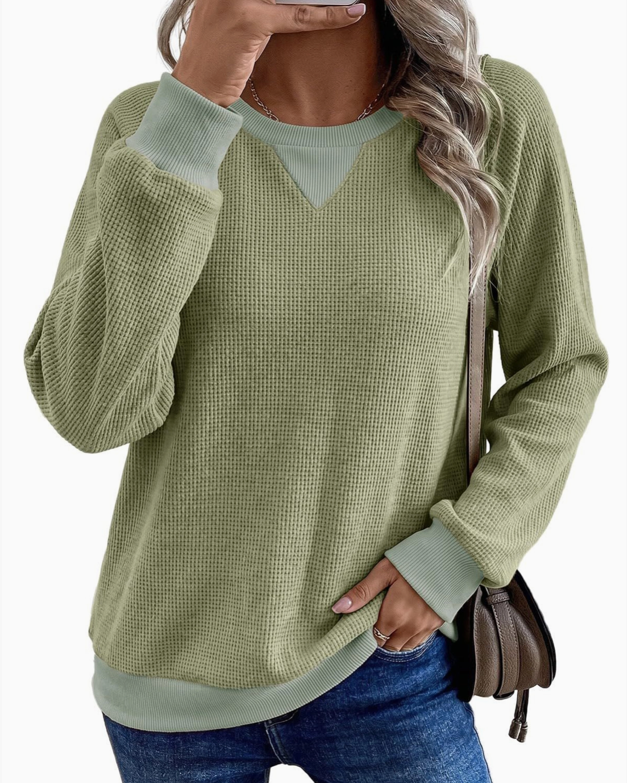 Waffle Knit Color Block V-Neck