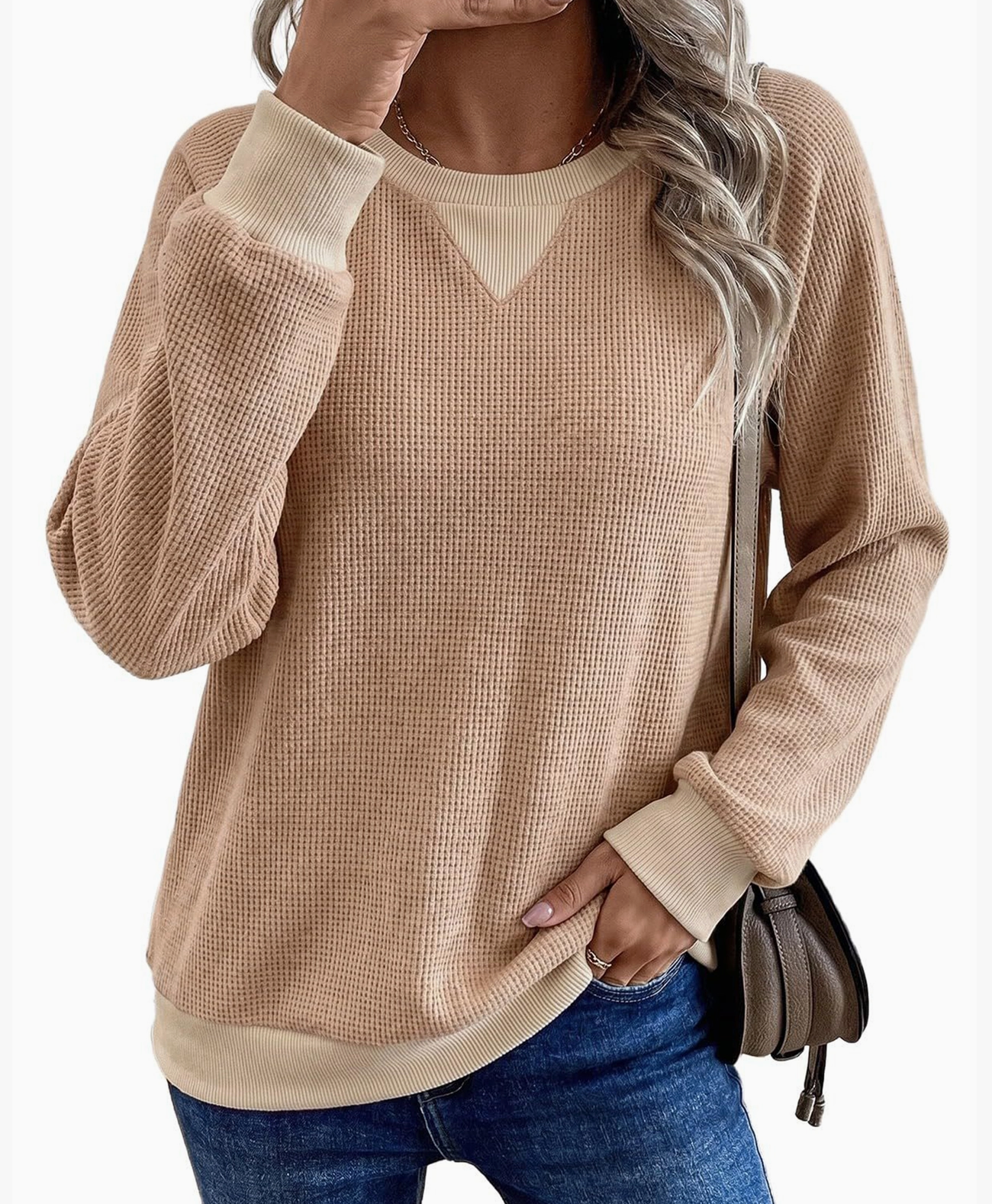Waffle Knit Color Block V-Neck