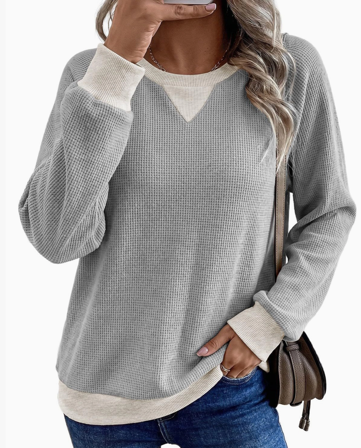 Waffle Knit Color Block V-Neck