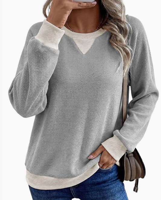 Waffle Knit Color Block V-Neck