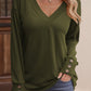 V Neck Buttoned Cuff Drop Shoulder