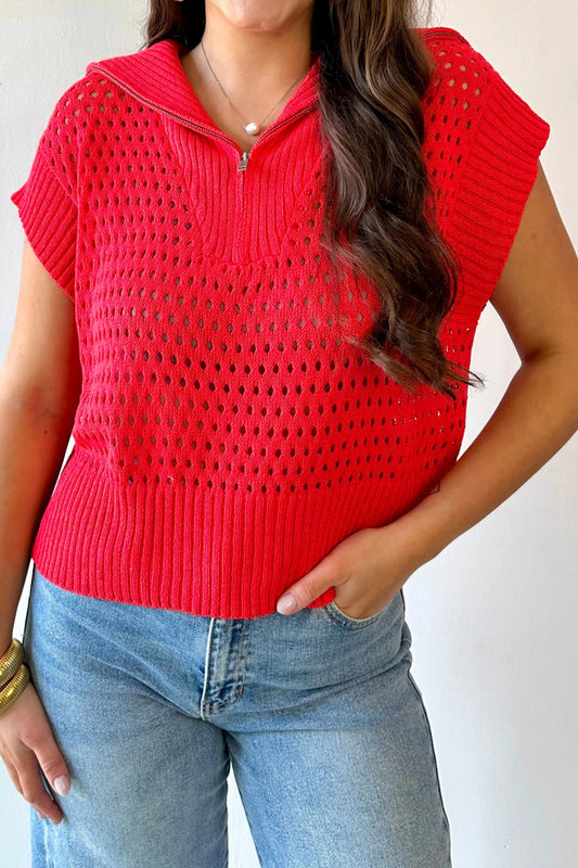 Hollowed Knit Zipper Collar